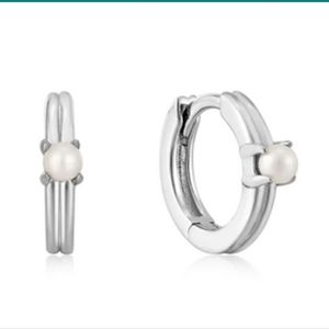 Ania Haie Cultured Freshwater Pearl Cabochon Huggie Hoop Earrings Rhodium-Plated